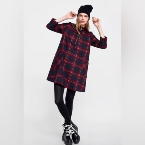 Zara Dresses & Skirts - Zara Basic Holiday Red Plaid
Women's Long Sleeve Mini Dress